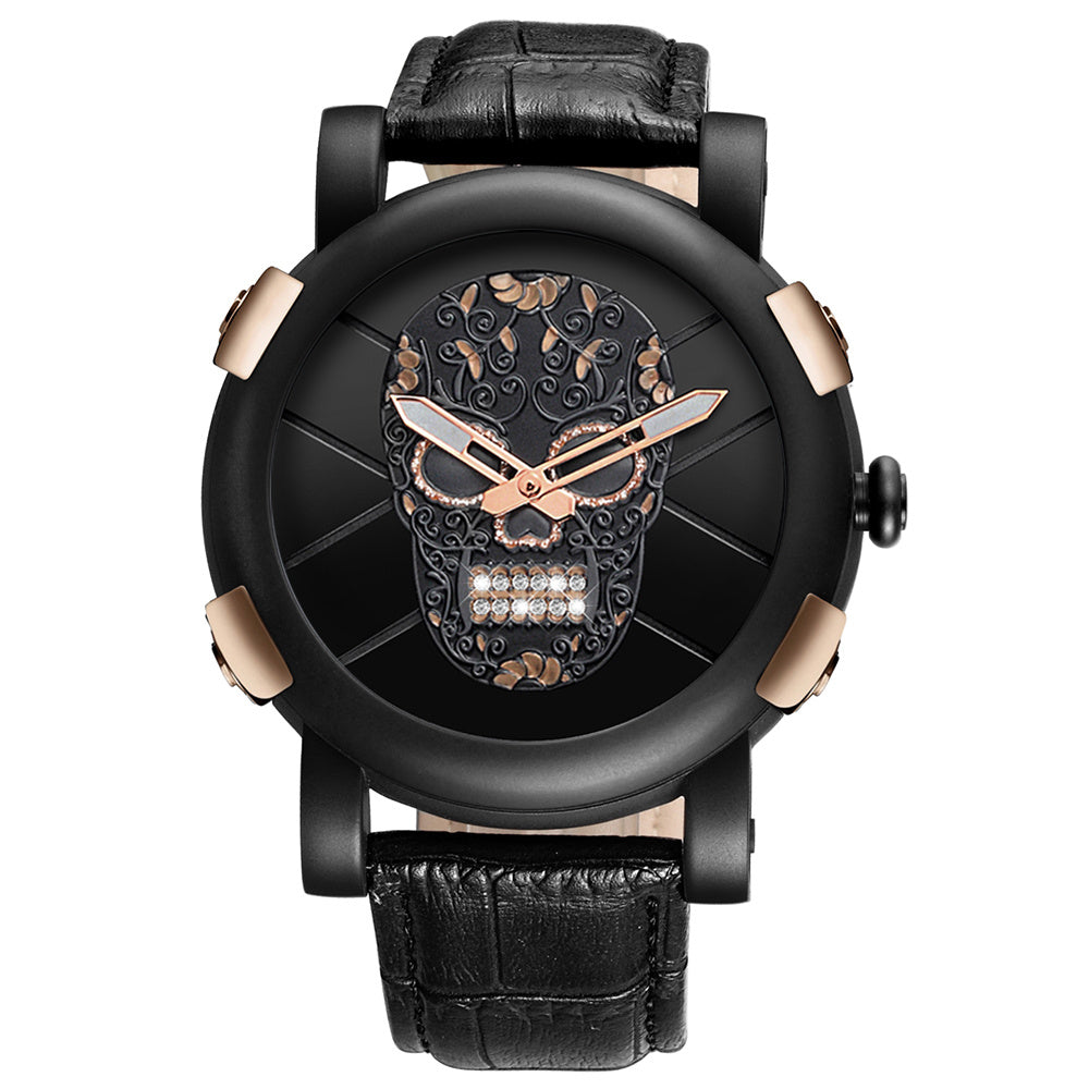 SKONE Pirate Skeleton Skull Quartz Men Watches Luxury Waterproof Leather Men Sports Watch