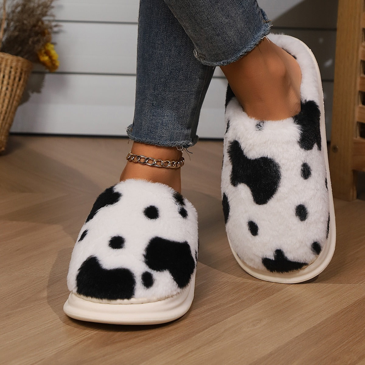 Cute Cow Print Slippers