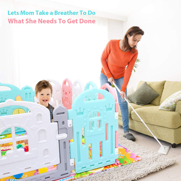 Baby Playpen with 14 Panels Multicolored Safety Gates, Mat and Balls.