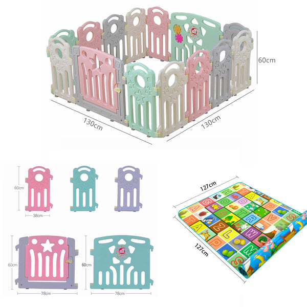 Baby Playpen with 14 Panels Multicolored Safety Gates, Mat and Balls.