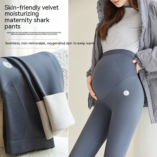 Fleece-Lined Maternity Leggings with Belly Support