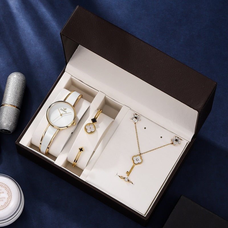 Stylish Gift Box Set: Watch, Bracelet, Necklace, Earrings, Ring