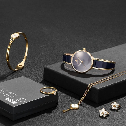 Stylish Gift Box Set: Watch, Bracelet, Necklace, Earrings, Ring