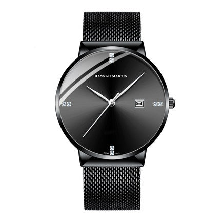 Men's Waterproof Stainless Steel Mesh Watch with Diamonds