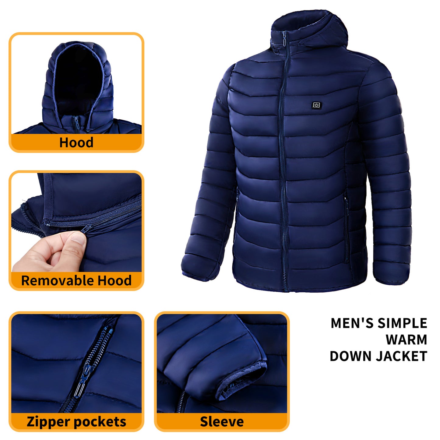 Insulated Heated Puffer Jacket: Windproof, Water-Resistant, Warm