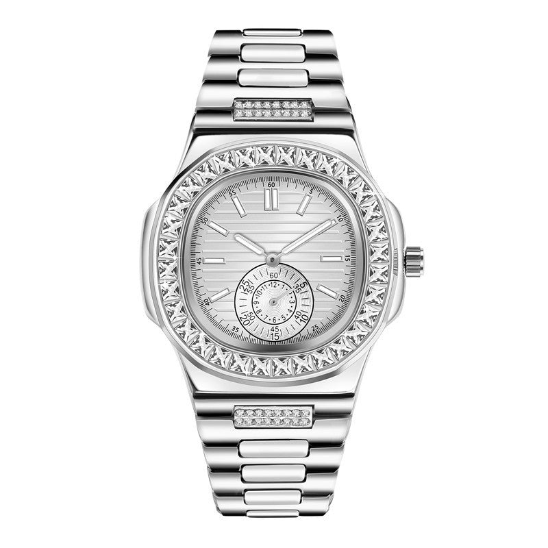 Stylish Alloy Band Watch with Diamond Accents