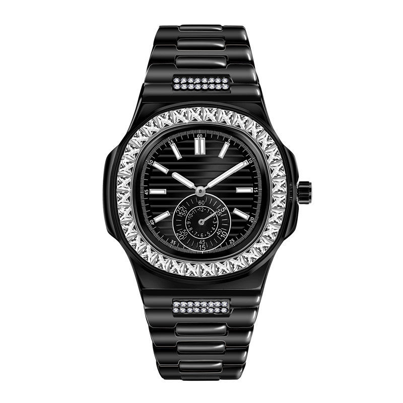 Stylish Alloy Band Watch with Diamond Accents