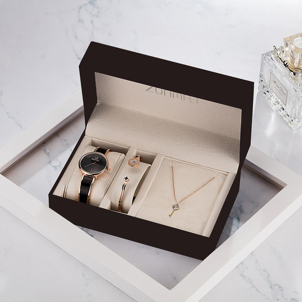 Stylish Gift Box Set: Watch, Bracelet, Necklace, Earrings, Ring