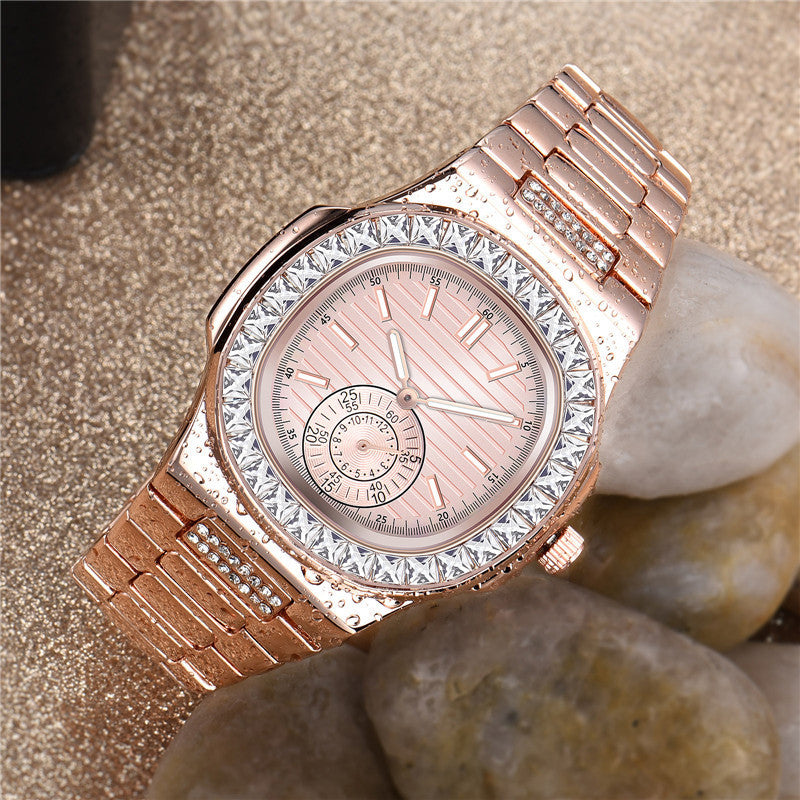 Stylish Alloy Band Watch with Diamond Accents