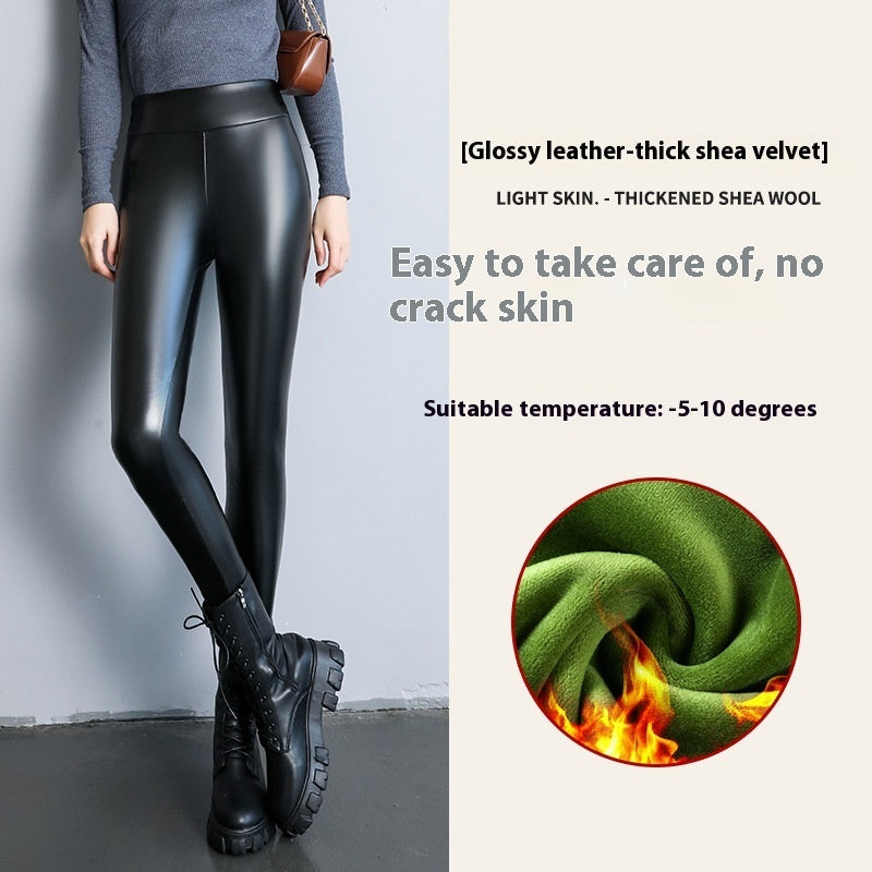 Fleece-Lined Thick & Tight Leather Pants