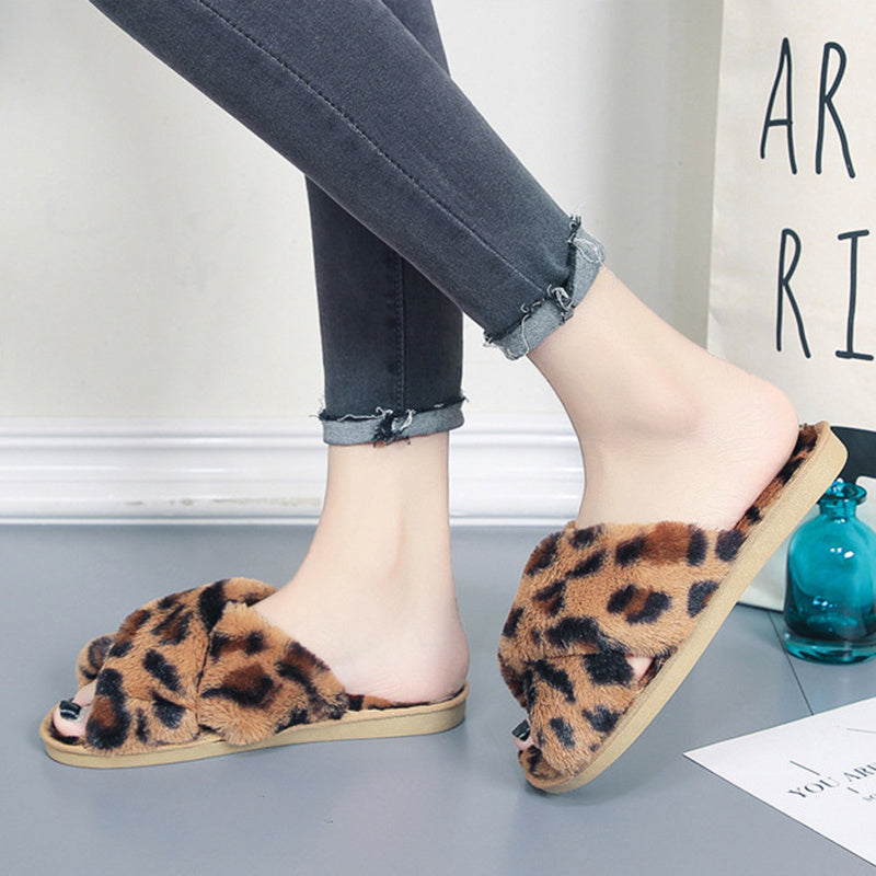 Leopard Print Fuzzy Slippers