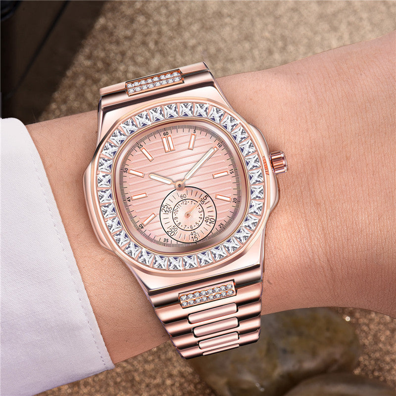 Stylish Alloy Band Watch with Diamond Accents