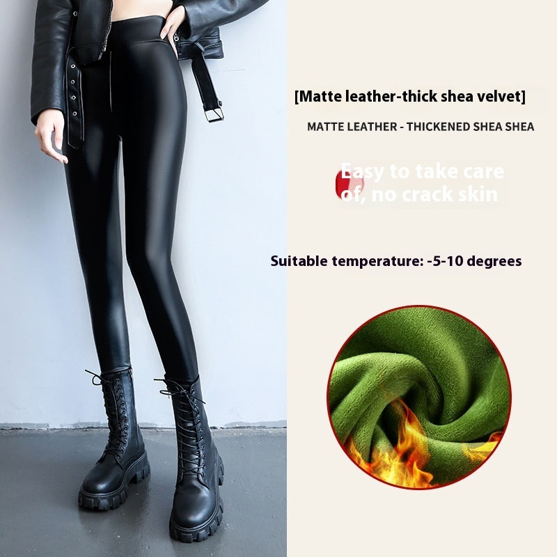 Fleece-Lined Thick & Tight Leather Pants