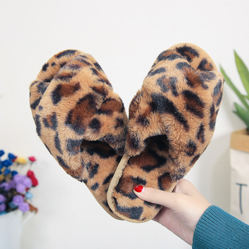 Leopard Print Fuzzy Slippers