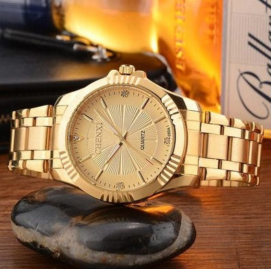 Luxury Men's Gold Watch with Stainless Steel Band