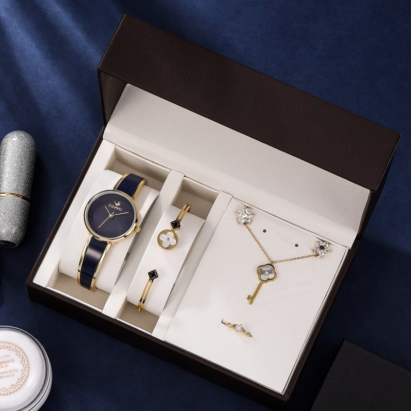 Stylish Gift Box Set: Watch, Bracelet, Necklace, Earrings, Ring