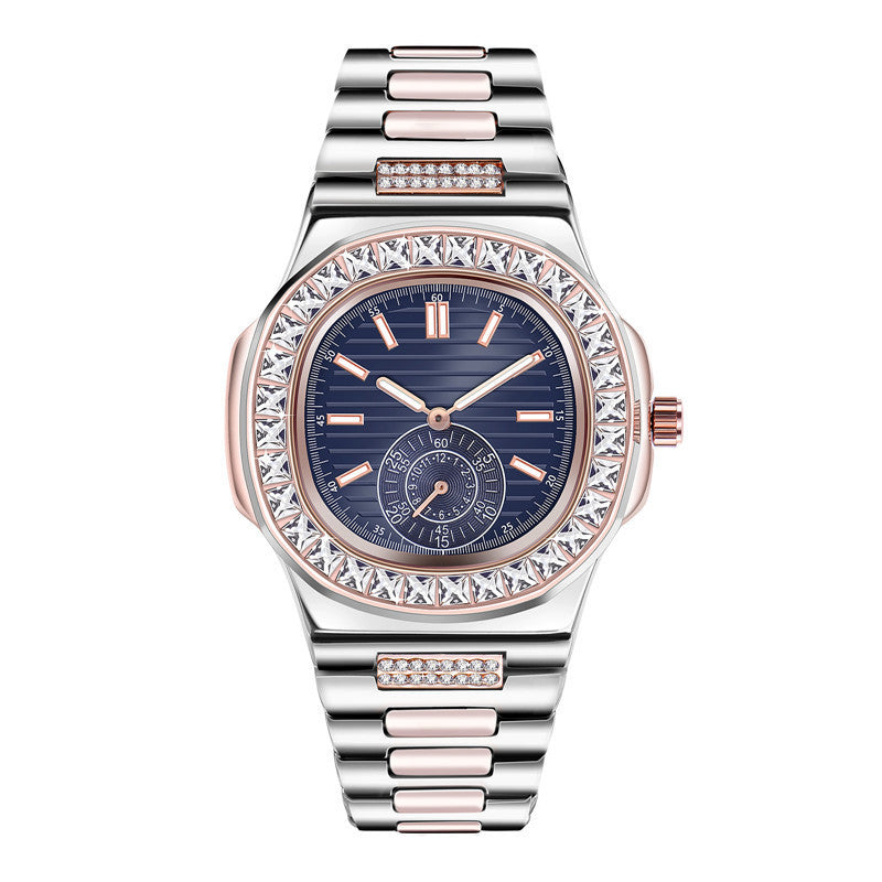 Stylish Alloy Band Watch with Diamond Accents