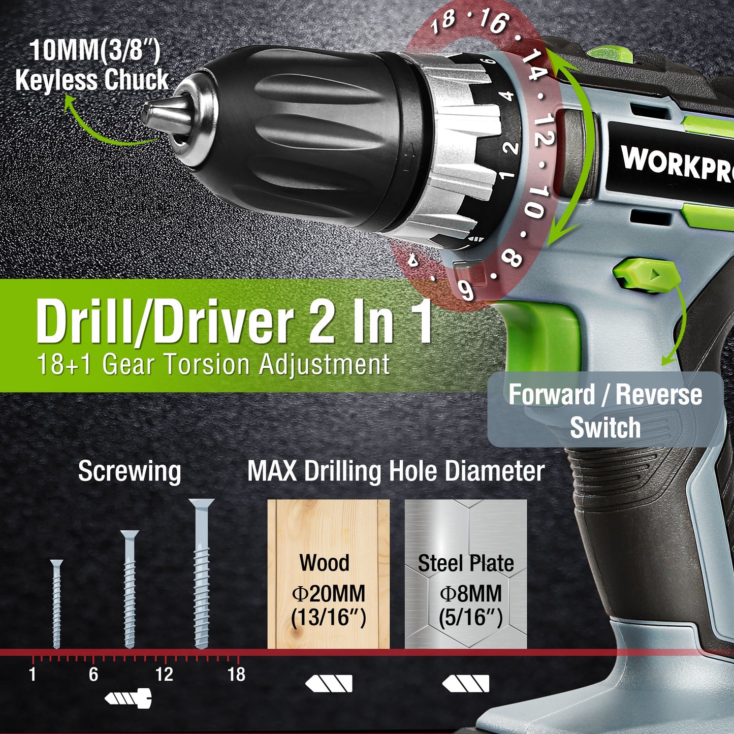 Workpro 20V Cordless Drill Driver Set