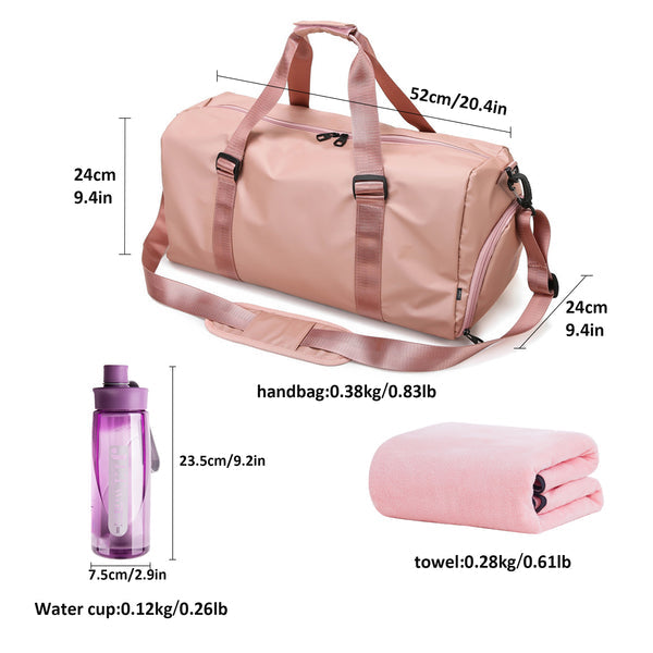 Duffel Bag Set Portable Travel or Fitness Women's with Microfiber Towel & Water Bottle