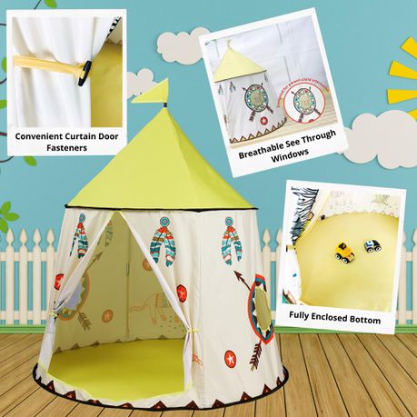 Kids Castle Tent Yellow Children Indoor Castle Tent for Girls and Boys.