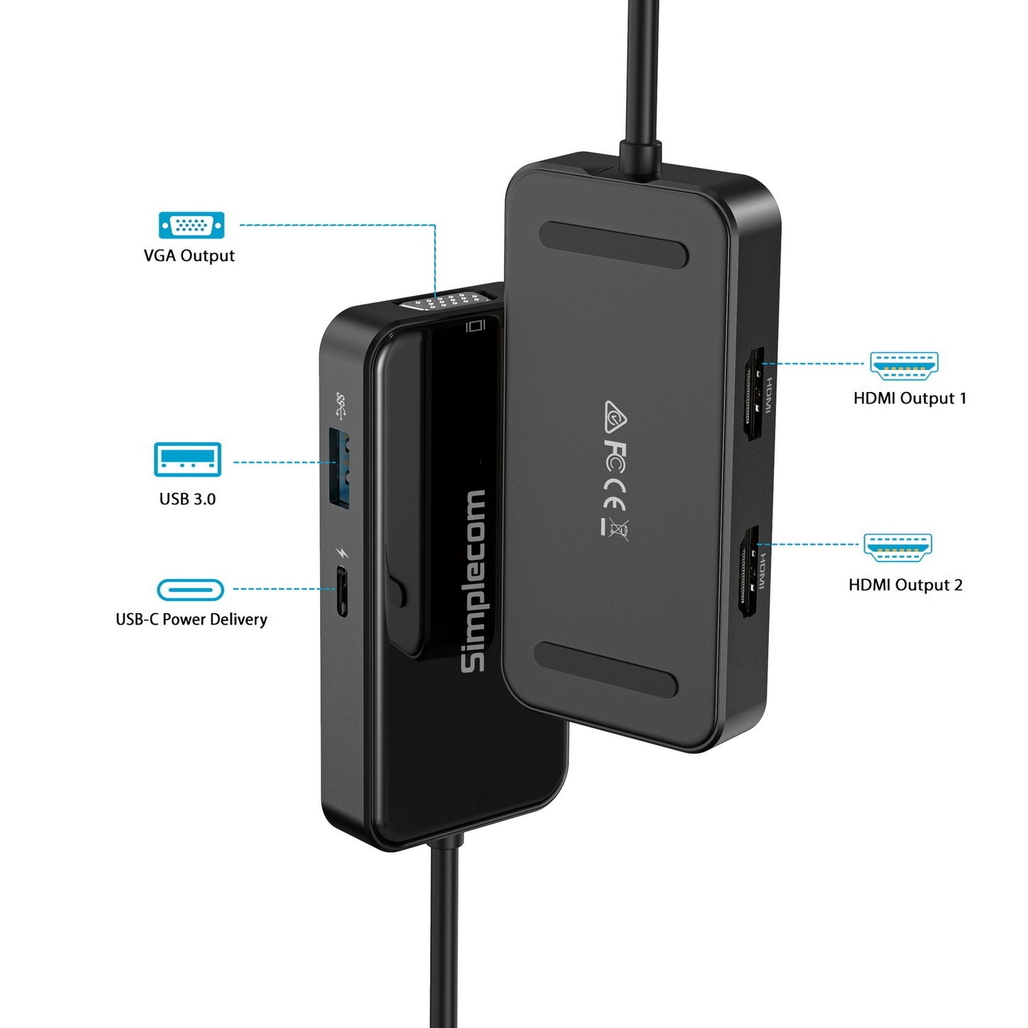 Simplecom DA451 5-in-1 USB-C Multiport Adapter MST Hub with VGA and Dual HDMI