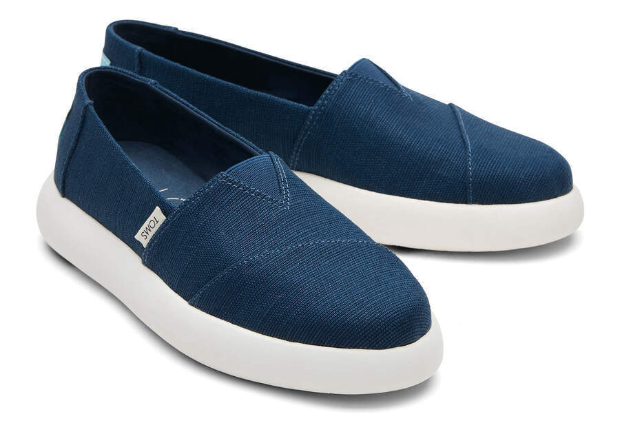 TOMS Womens Platform Alpargata Canvas Shoes Slip On Casual Shoes Flats - Blue - US 7