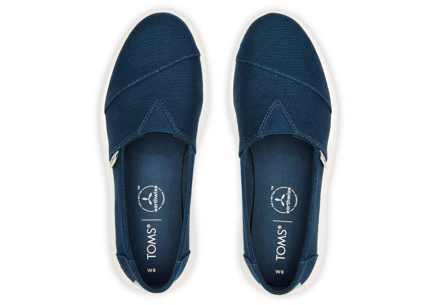 TOMS Womens Platform Alpargata Canvas Shoes Slip On Casual Shoes Flats - Blue - US 7