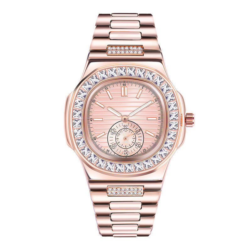 Stylish Alloy Band Watch with Diamond Accents