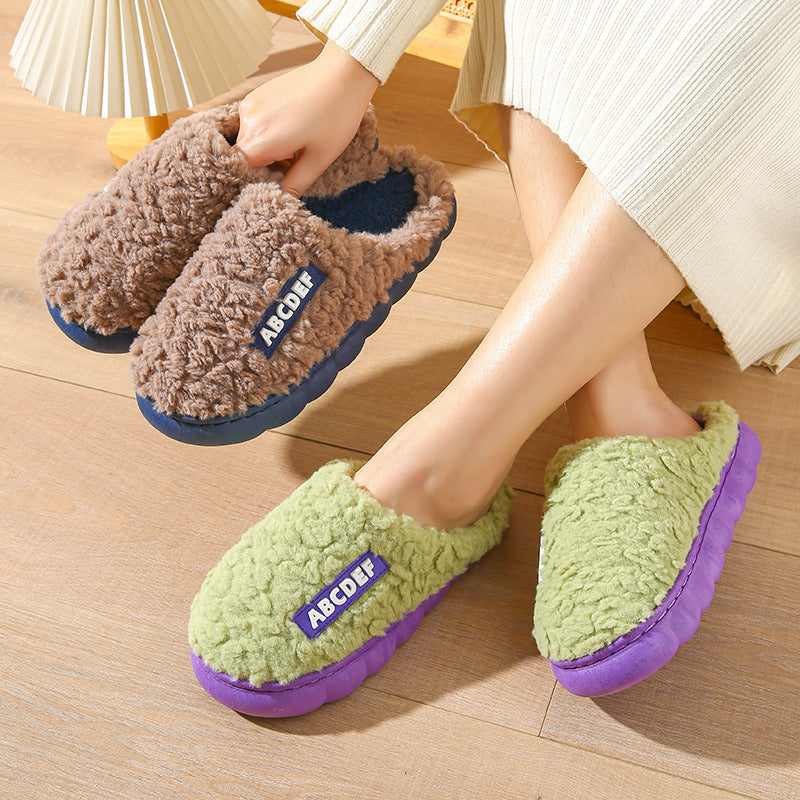 New Letter Home Slippers Autumn And Winter Indoor Non-slip Thick-soled Fur Slippers Fluffy Slides Household Warm Shoes