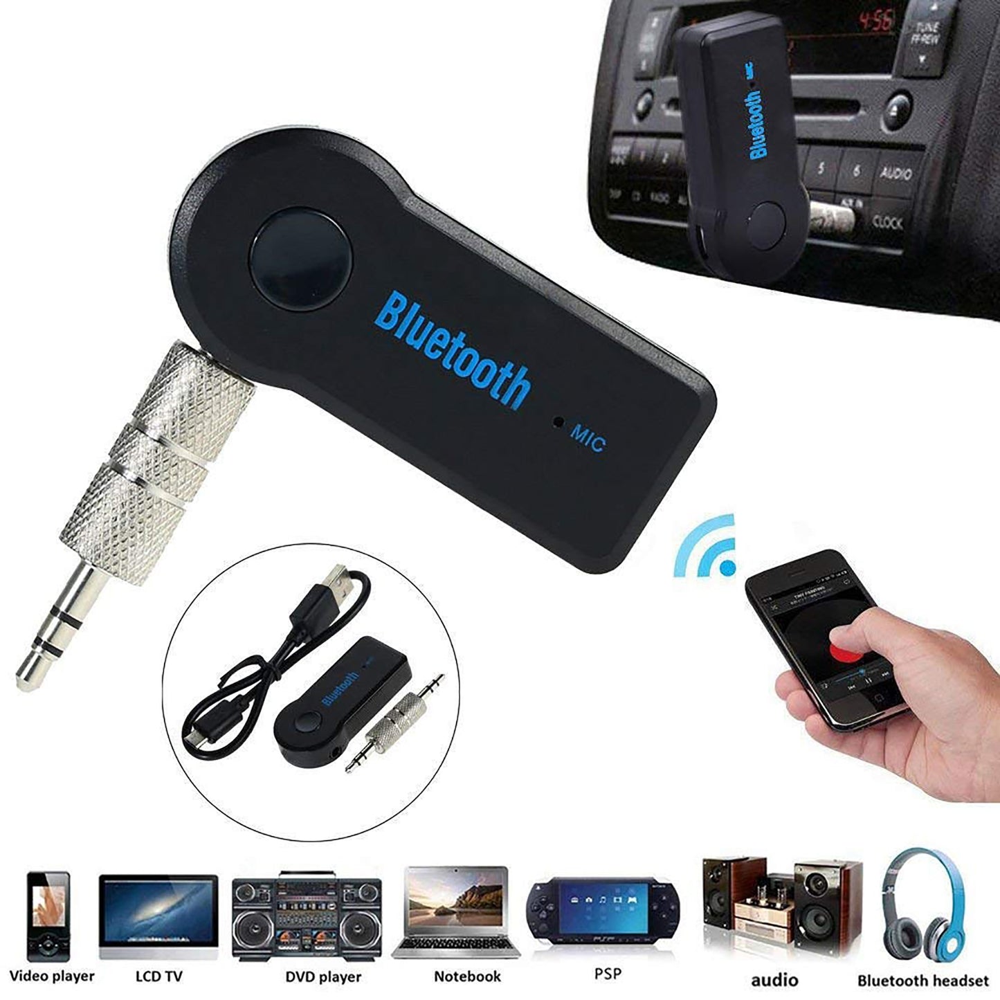 Rechargeable Car Bluetooth 3.0 Hands Free Audio Receiver with Handsfree Function Mic