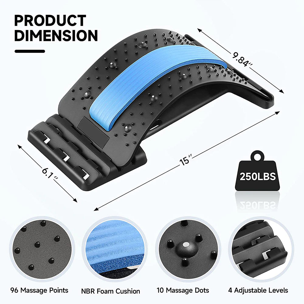 Adjustable Back Stretcher and Cracker with Magnetic Therapy - 4 Level Spine Board for Shoulder and Back Pain Relief