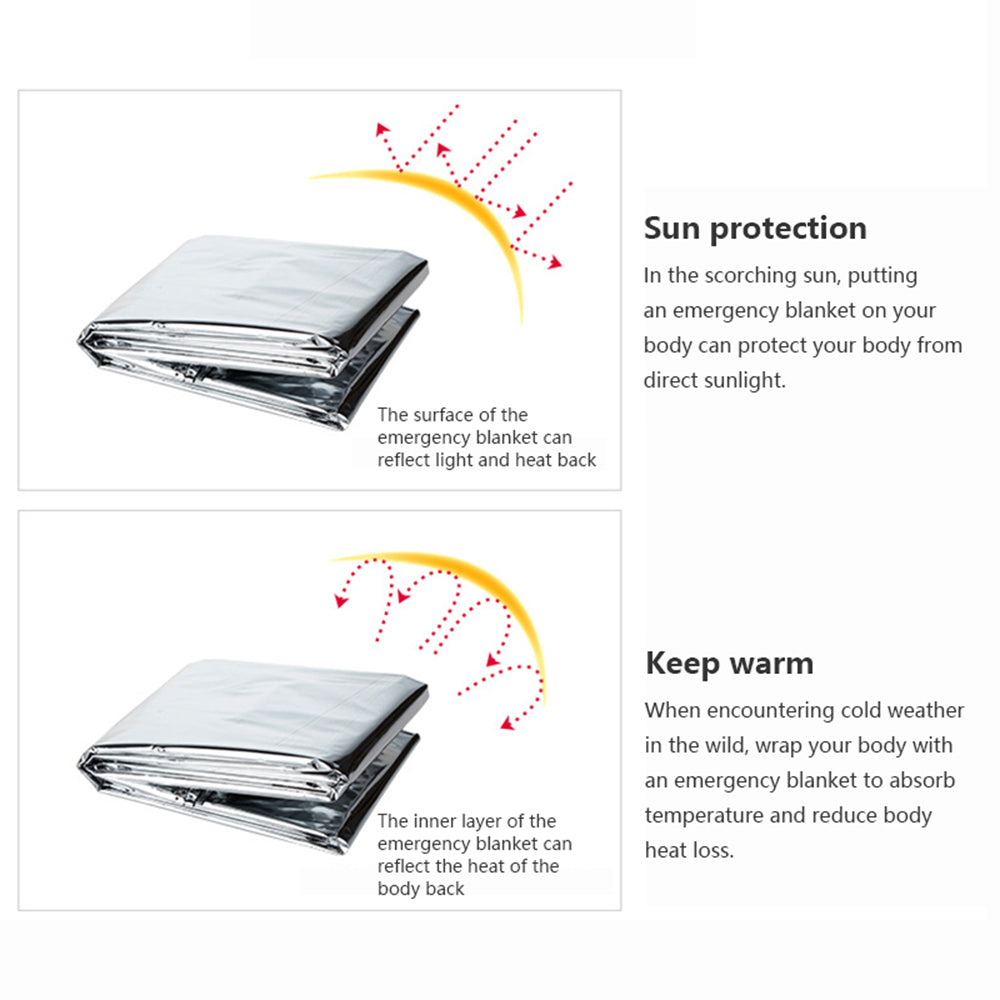  Outdoor Survival Emergency Blanket - Thermal Foil Blanket for First Aid, Hypothermia, and Windproof Protection during Explore Camping