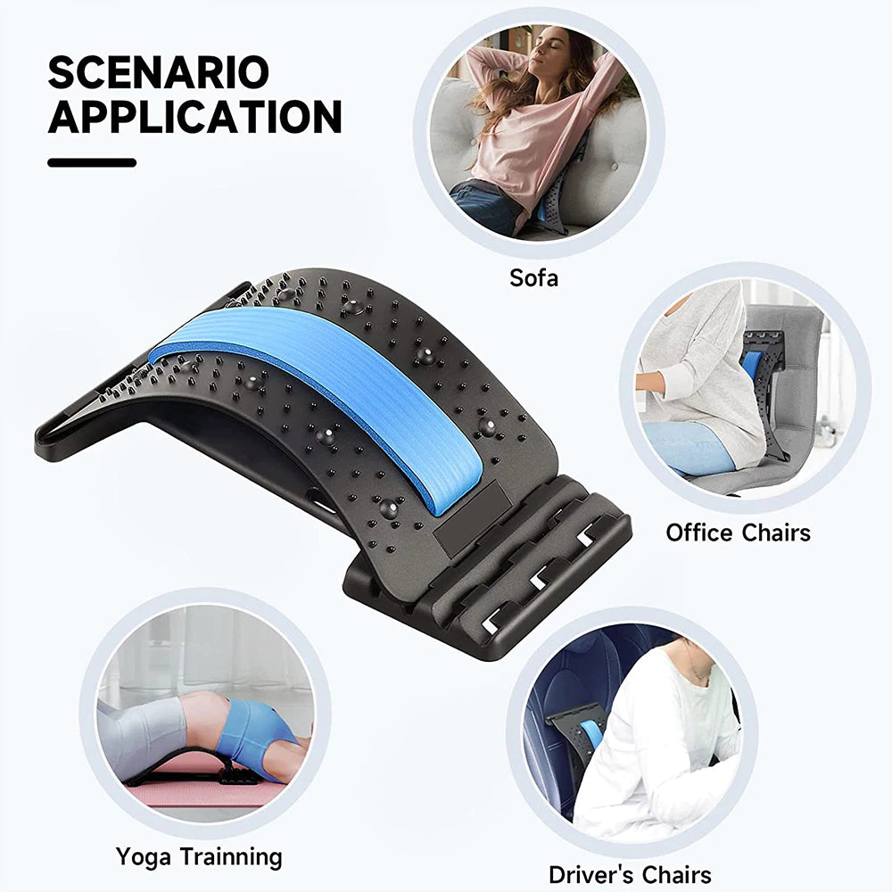 Adjustable Back Stretcher and Cracker with Magnetic Therapy - 4 Level Spine Board for Shoulder and Back Pain Relief