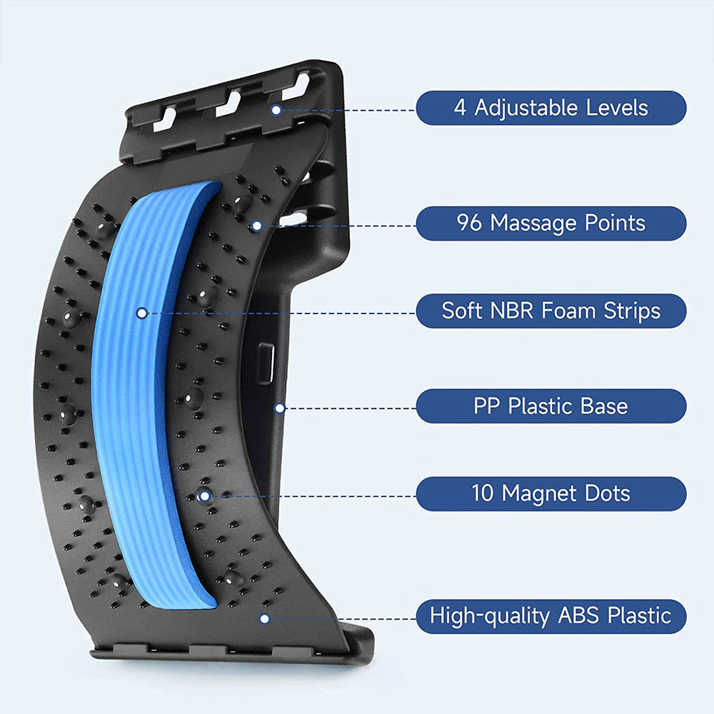 Adjustable Back Stretcher and Cracker with Magnetic Therapy - 4 Level Spine Board for Shoulder and Back Pain Relief